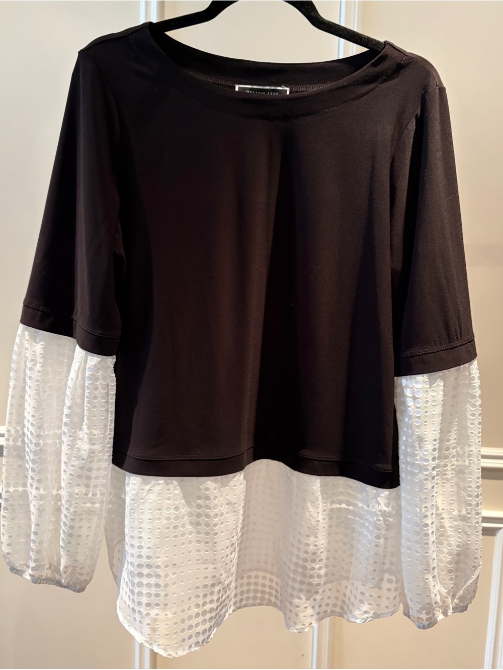 Black Tunic with Sheer White Mesh Polka Hem and Sleeves